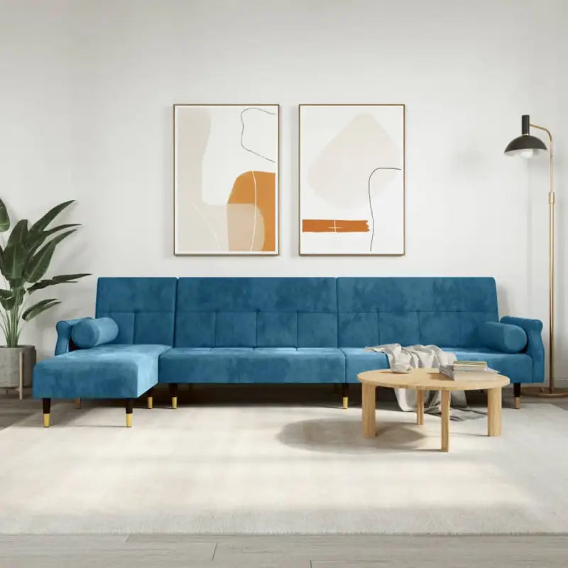 L-vormige slaapbank met chaise longue en hoogte voet voor kleine ruimtes - Blauw - Banken