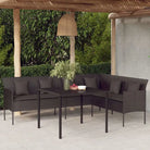 L-vormige tuinbank van poly rattan met zwart materiaal en comfortabele vulling - Zwart / 1 - Loungebanken