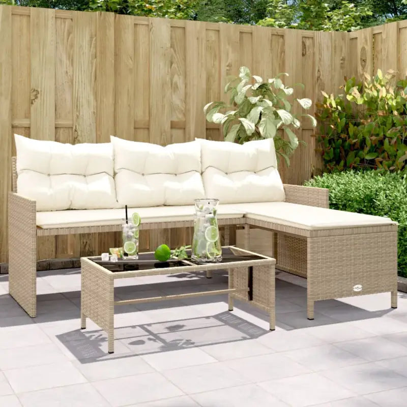 L-vormige tuinbank van poly rattan voor comfortabele zitervaring - Beige / 1 / Glas - Loungebanken