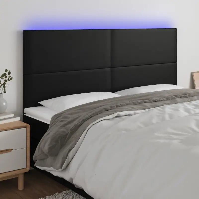 LED Hoofdbord en Voetbord in Kunstleer voor de Slaapkamer - Zwart / 200 x 5 x 118/128 cm / 1 - Hoofdborden en voetborden