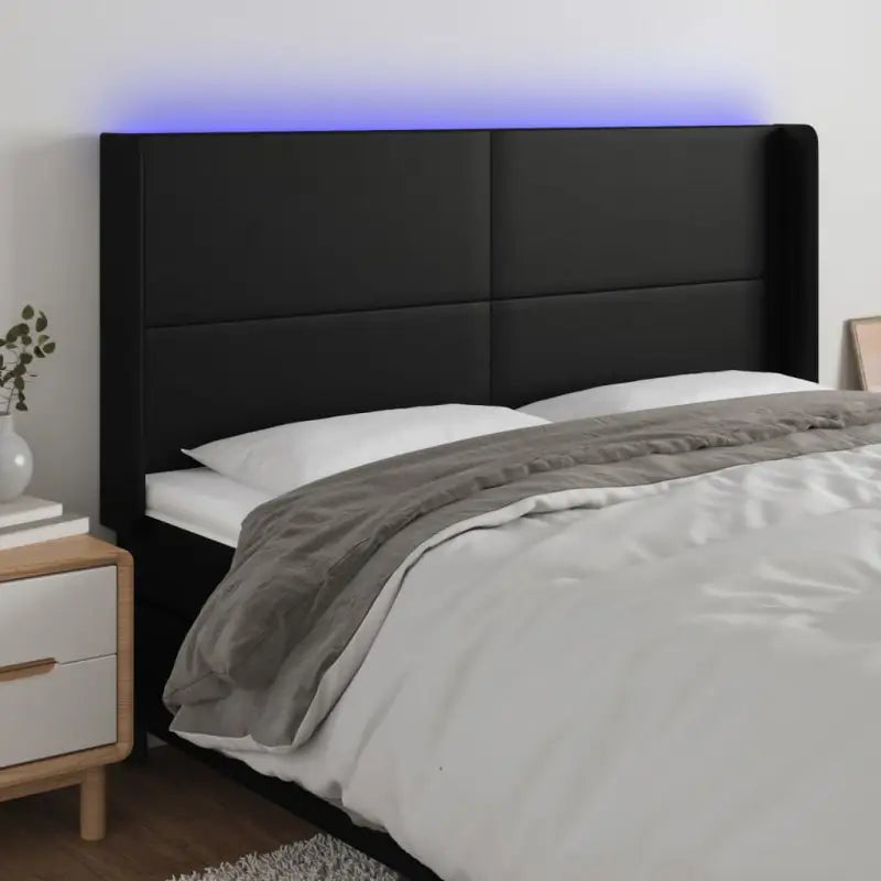 LED Hoofdbord voor een stijlvolle en duurzame slaapkamer uitstraling - Zwart / 203 x 16 x 118/128 cm / 1 - Hoofdborden