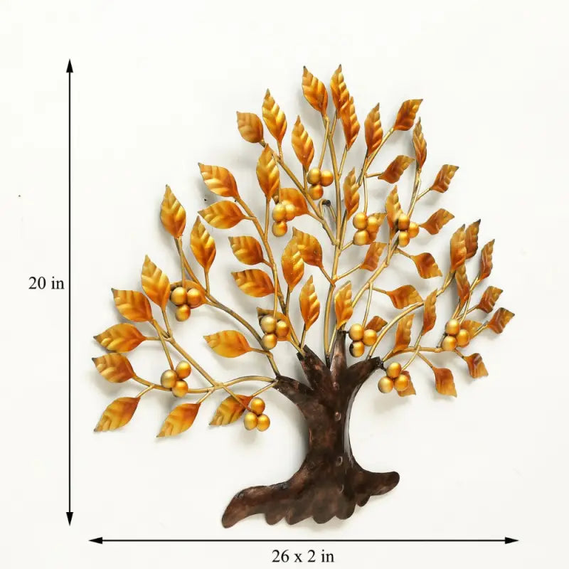 Levensboom metalen wanddecoratie met goudkleurige bladeren