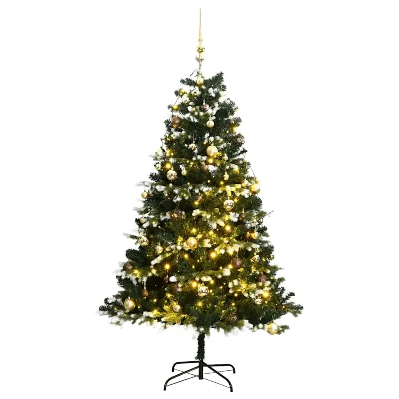Levensechte Kunstkerstboom met automatische takken voor een feestelijke sfeer - 210 cm / 1 / met LED’s en goudkleurige