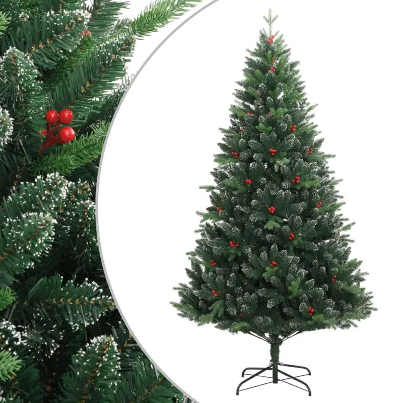 Levensechte kunstkerstboom met rode bessen en automatische takken - 120 cm / 1 / Basis - Kerstbomen