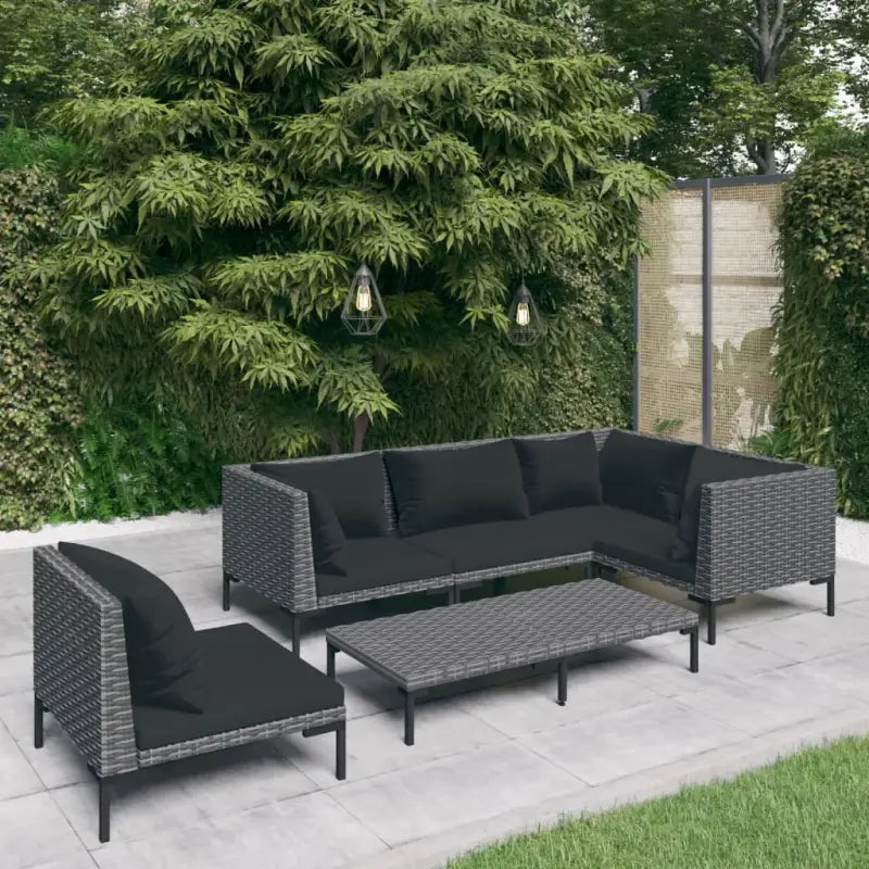 Lichtgewicht loungeset met halfrond PE-rattan en comfortabele afmetingen - 3x hoek + 2x midden + Tafel - Tuinsets