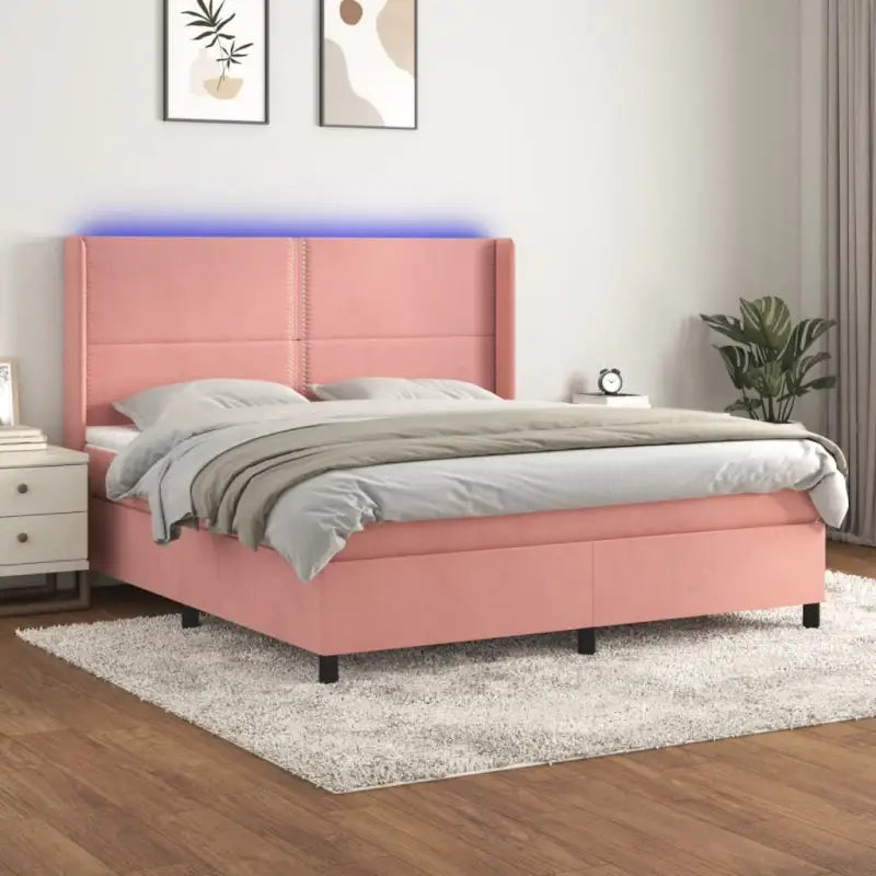 Lichtgrijs materiaal boxspring met schuim vulling voor een rustgevende slaap - Roze / 160 x 200 cm / Effen met spijkers