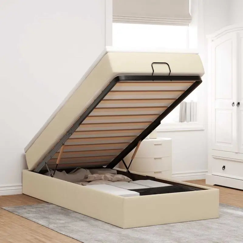 Lichtgrijs Ottomaans Bed met Ruime Opbergruimte en Vulling - Crème / 80 x 200 cm - Bedden & bedframes