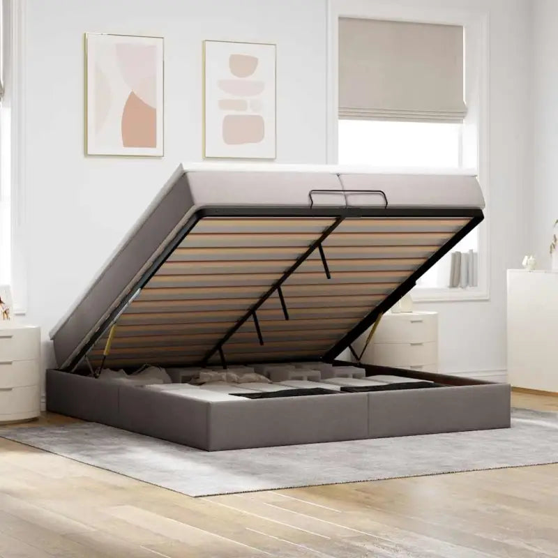 Lichtgrijs Ottomaans Bed met Ruime Opbergruimte en Vulling - Taupe / 200 x 200 cm - Bedden & bedframes