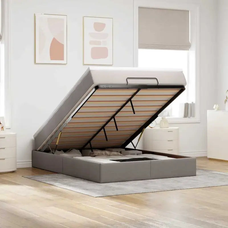 Lichtgrijs Ottomaans Bed met Ruime Opbergruimte en Vulling - Taupe / 140 x 200 cm - Bedden & bedframes