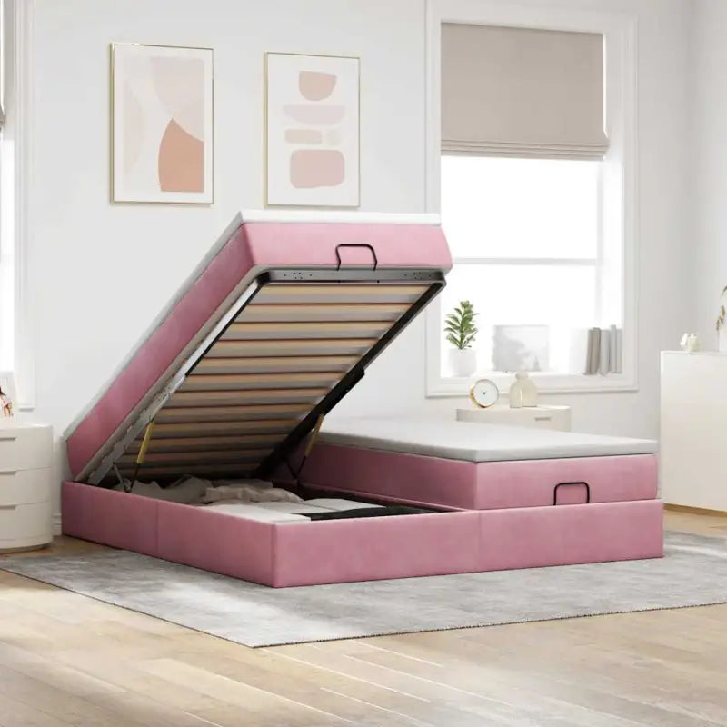 Lichtgrijs Ottomaanse Bed met Ruime Opbergruimte en Comfortabel Vulling - Roze / 200 x 200 cm - Bedden & bedframes