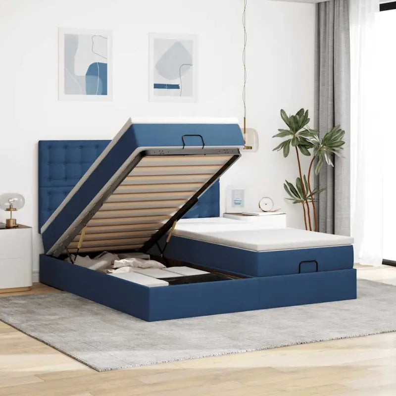 Lichtgrijs Ottomaanse Bed met ruime opbergruimte en comfortabel matras - Blauw / 160 x 200 cm / knopen - Bedden &