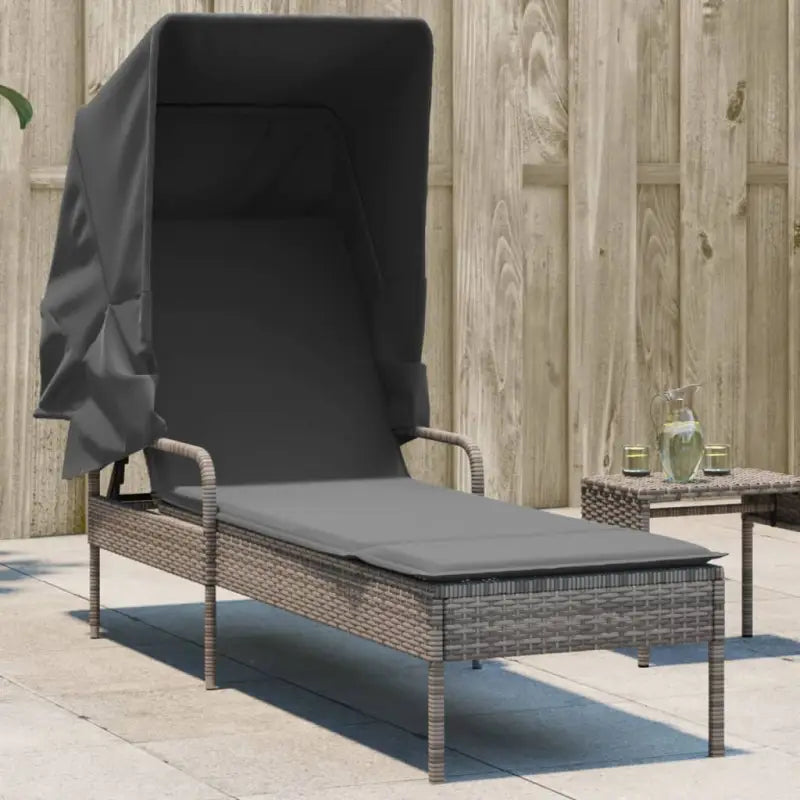 Ligstoel met poly rattan en uitschuifbare luifel voor ultiem comfort - Grijs / 1 / Zonder tafel - Ligstoelen
