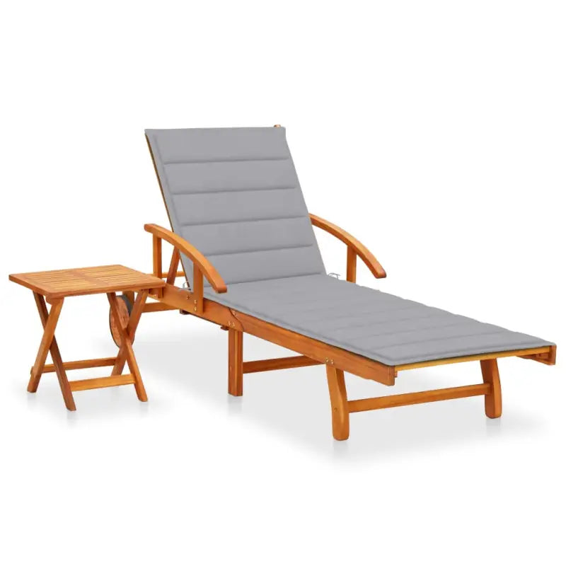 Ligstoel van massief acaciahout voor tuin en terras - Grijs / 1 / 1 ligbed met tafel - Ligstoelen