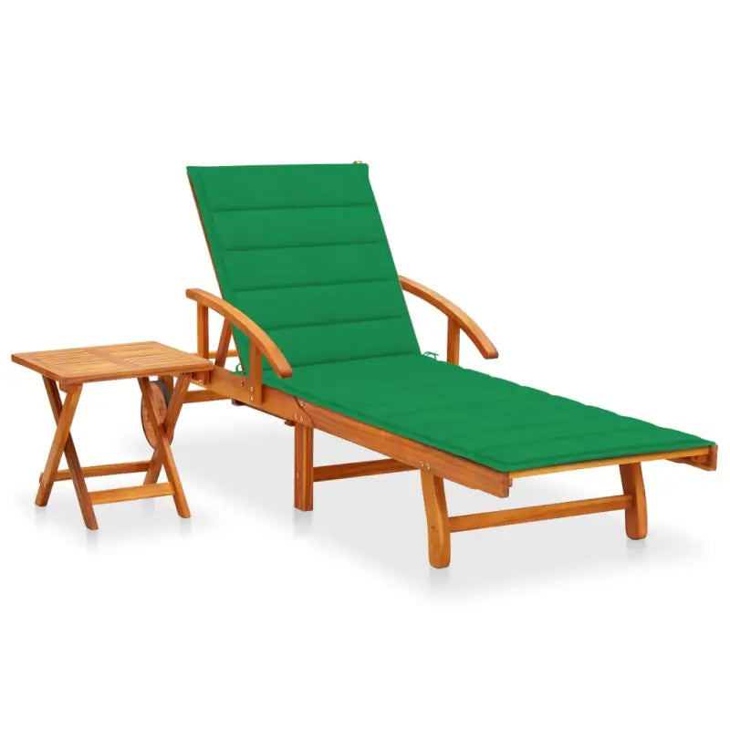 Ligstoel van massief acaciahout voor tuin en terras - Groen / 1 / 1 ligbed met tafel - Ligstoelen