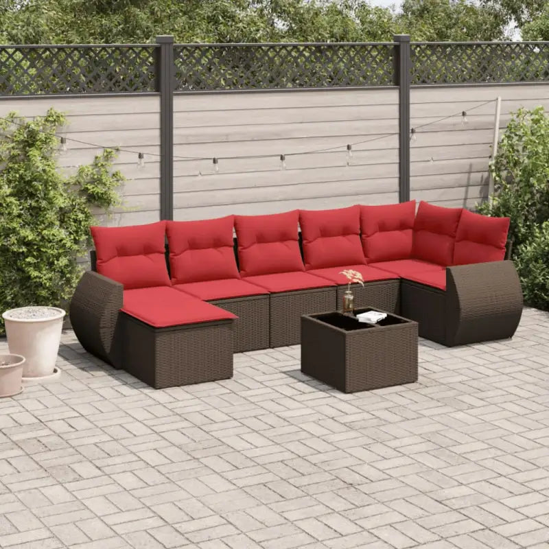 Lounge Dining Set in Grijs Materiaal met Waterdichte Tas en Gepoedercoat Staal - Bruin en rood / Met tafel - Tuinsets