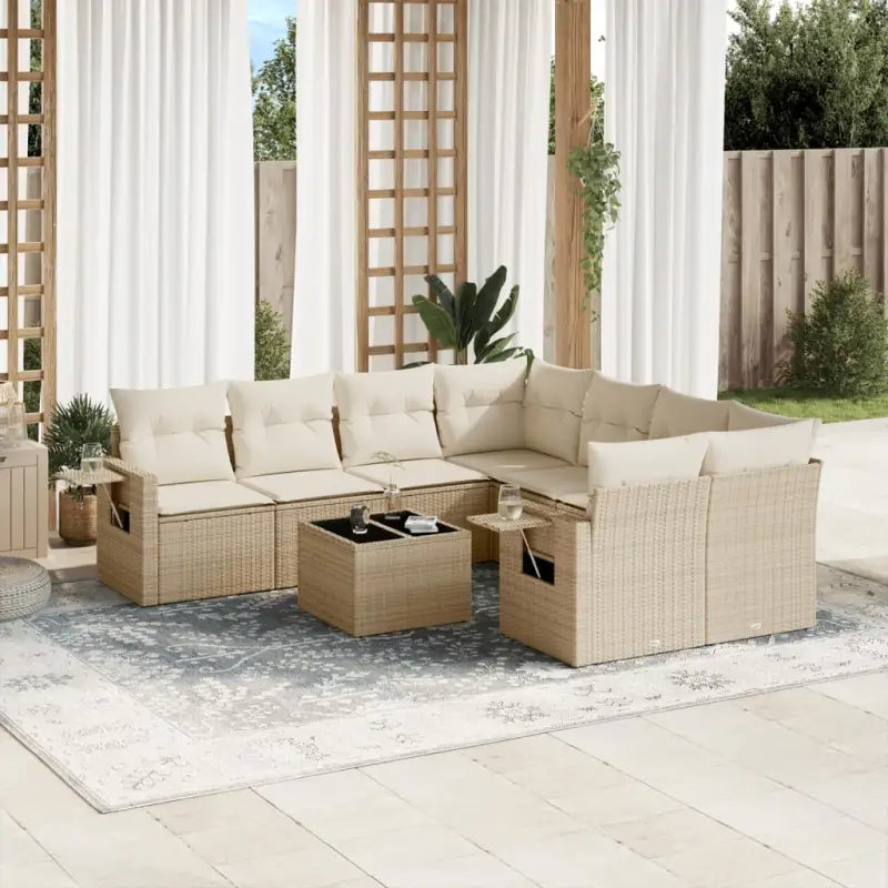 Lounge set in zwart materiaal met gepoedercoat staal en afmetingen - beige en crèmekleurig - Tuinsets