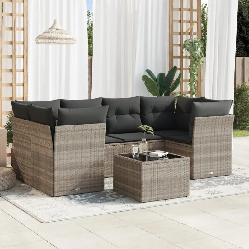 Lounge Set met Waterdichte Tas en Gepoedercoat Staal in Beige - Lichtgrijs / 2x middle + table + 4x corner - Tuinsets