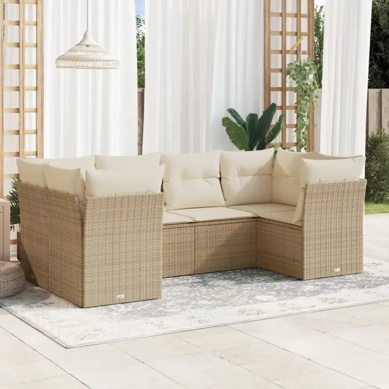 Lounge set met waterdichte tas en poly rattan voor tuin of terras - beige en crèmekleurig - Tuinsets