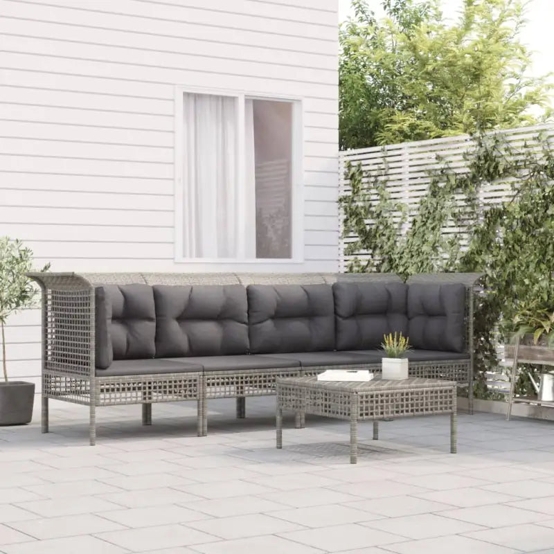 Lounge set van poly rattan met gepoedercoat staal afmetingen in grijs materiaal - 2x hoek + 2x midden + voetensteun
