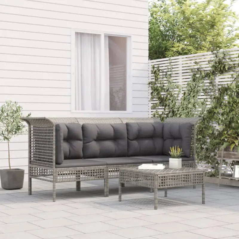 Lounge set van poly rattan met gepoedercoat staal afmetingen in grijs materiaal - 2x hoek + midden + voetensteun