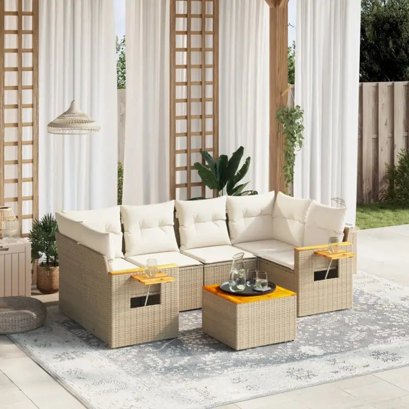Lounge tuinset in beige materiaal met gepoedercoat staal en comfortabele afmetingen - beige en crèmekleurig - Tuinsets