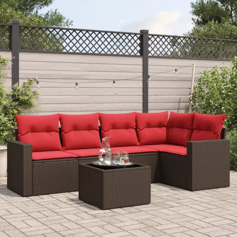 Lounge Tuinset in Bruin met Gepoedercoat Staal en Afmetingen - Bruin en rood / Met tafel - Tuinsets