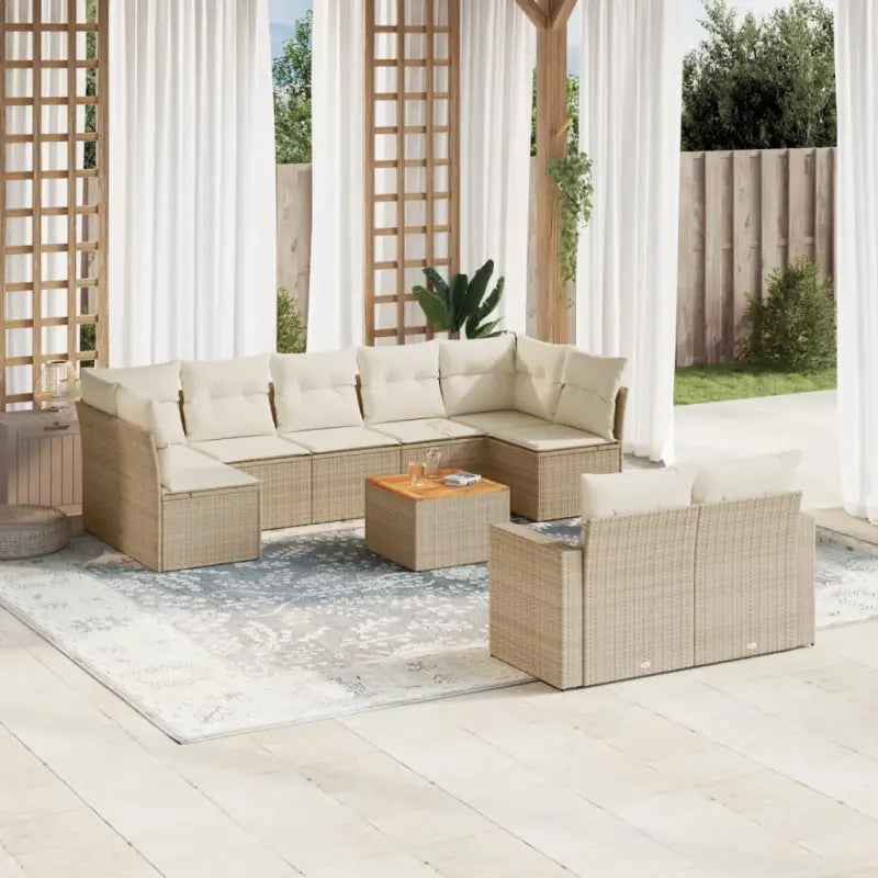 Lounge tuinset in gemengd beige materiaal voor buitenplezier - beige en crèmekleurig / 5x midden + 2x hoek + Tafel