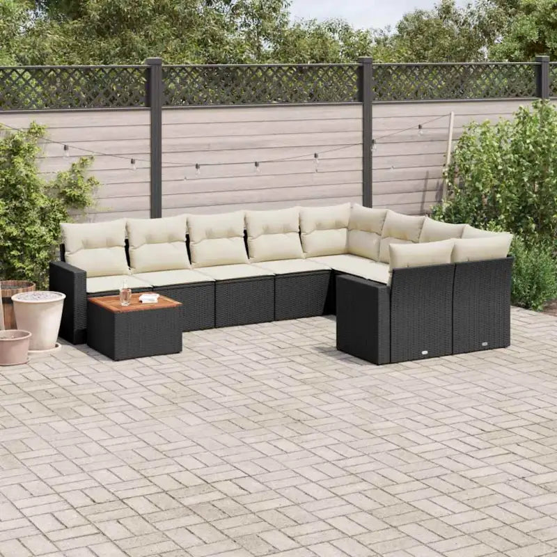 Lounge tuinset in gemengd beige materiaal voor buitenplezier - Zwart en crème / Tafel + 5x midden + 2x hoek - Tuinsets