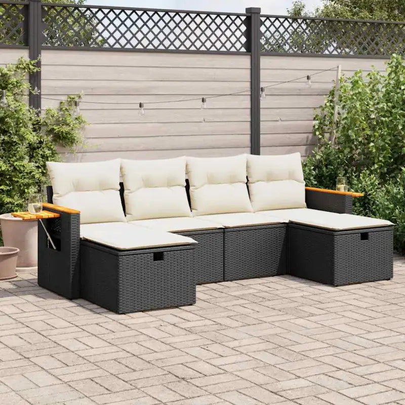 Lounge Tuinset in Gemengd Beige met Gepoedercoat Staal Afmetingen - Zwart en crème / met opbergruimte - Tuinsets