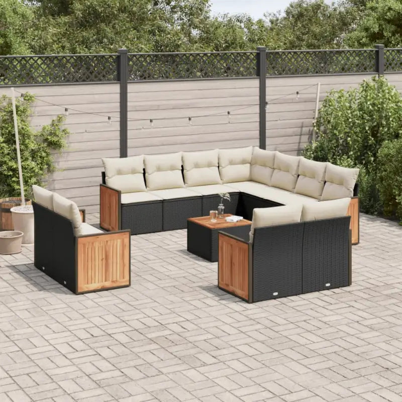 Lounge-tuinset in gemengd beige met gepoedercoat staal en afmetingen - Zwart en crème / Met tafel - Tuinsets