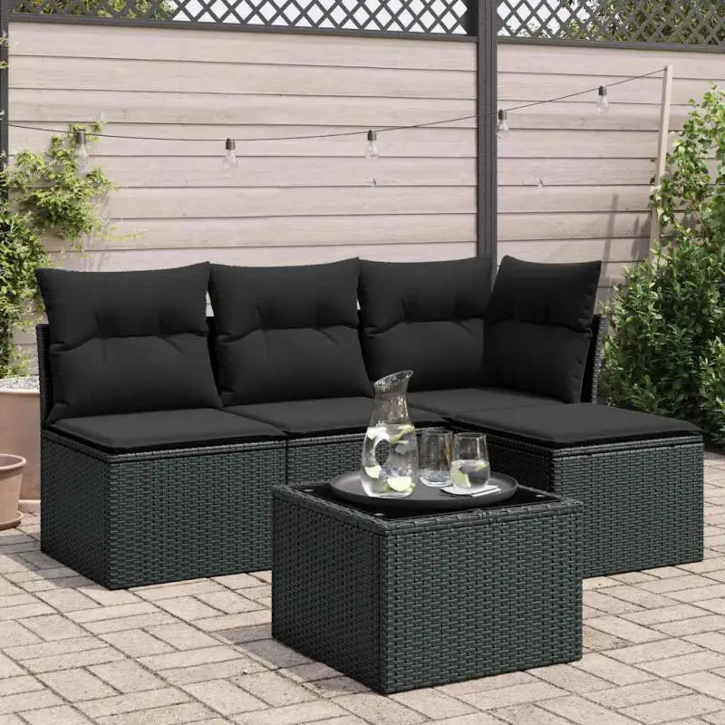 Lounge Tuinset in Grijs Materiaal met Waterdichte Tas en Gepoedercoat Staal - Zwart / Met tafel - Tuinsets