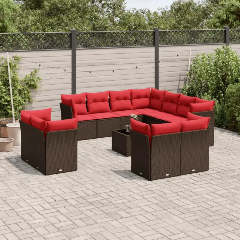 Lounge Tuinset in Grijs met Waterdichte Tas en Gepoedercoat Staal - Bruin en rood / Met tafel - Tuinsets