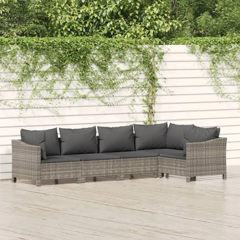 Lounge tuinset in poly rattan met armleuning links en afmetingen zitting - 2x Fauteuil + hoek + 2x midden - Tuinsets