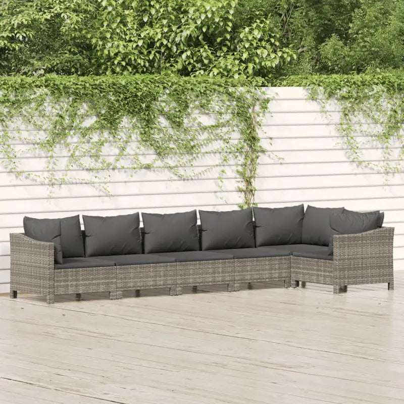 Lounge tuinset in poly rattan met armleuning links en afmetingen zitting - 2x armchair + corner + 3x middle - Tuinsets