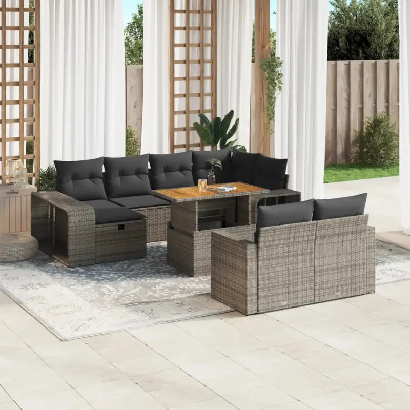 Lounge tuinset in zwart materiaal met gepoedercoat staal afmetingen - Grijs / Hout - Tuinsets