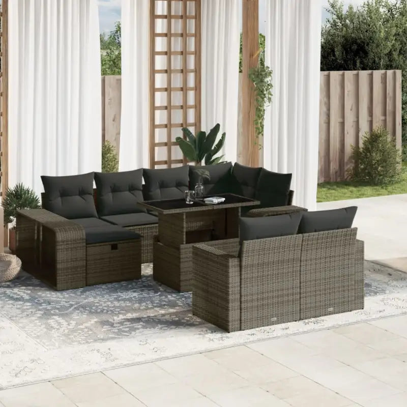 Lounge tuinset in zwart materiaal met gepoedercoat staal afmetingen - Grijs / Glas - Tuinsets