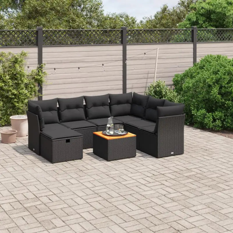 Lounge Tuinset in Zwart Materiaal met Gepoedercoat Staal Afmetingen - Zwart / 3x midden + 3x hoek + voetensteun + Tafel