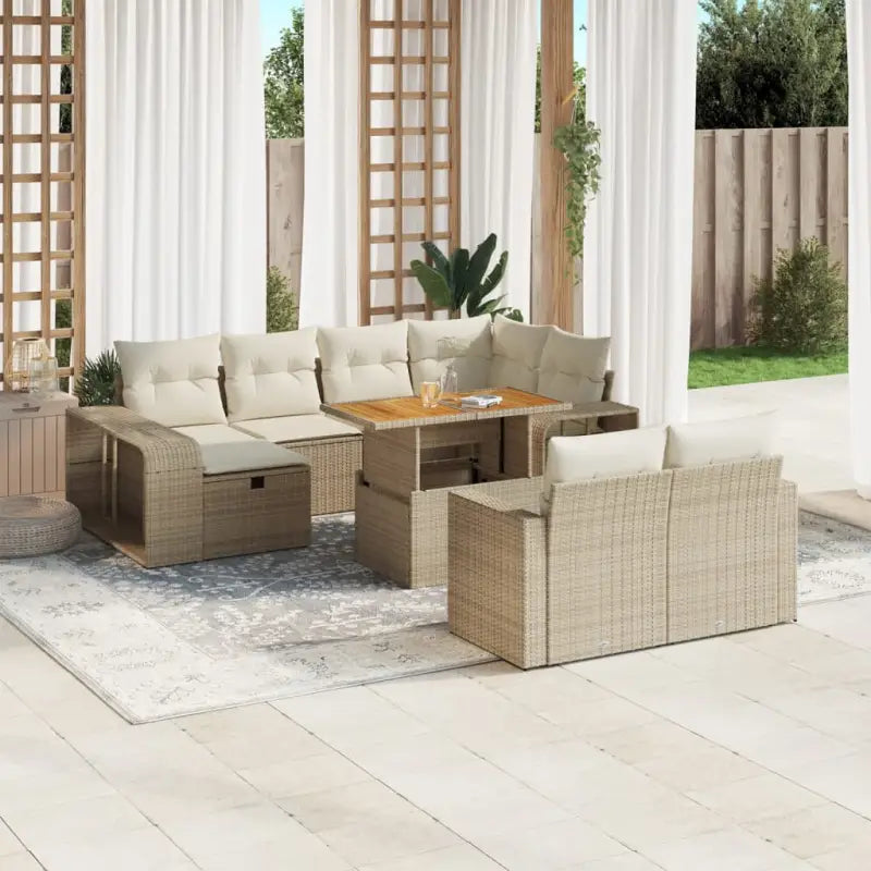 Lounge tuinset in zwart materiaal met gepoedercoat staal afmetingen - beige en crèmekleurig / Hout - Tuinsets