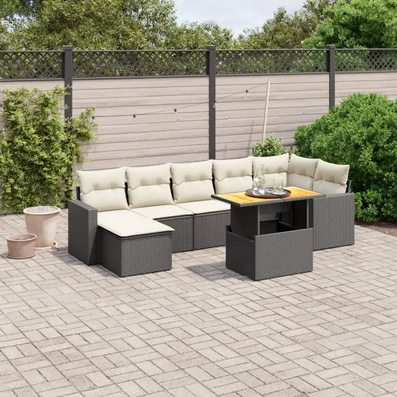 Lounge Tuinset in Zwart Materiaal met Gepoedercoat Staal Afmetingen - Zwart en crème / 3x hoek + 3x midden