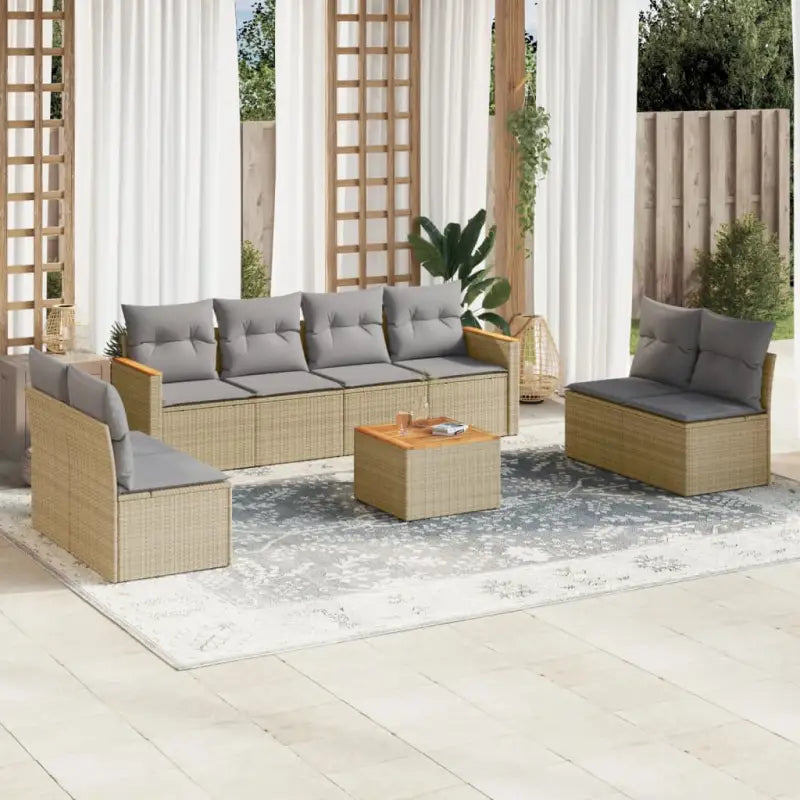 Lounge tuinset in zwart materiaal met gepoedercoat staal en poly rattan - Beige en grijs / Met tafel - Tuinsets