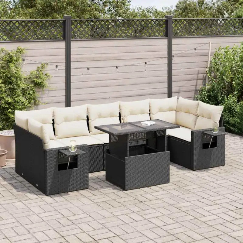 Lounge tuinset met beige materiaal en gepoedercoat staal afmetingen - Zwart en crème / met opbergruimte - Tuinsets
