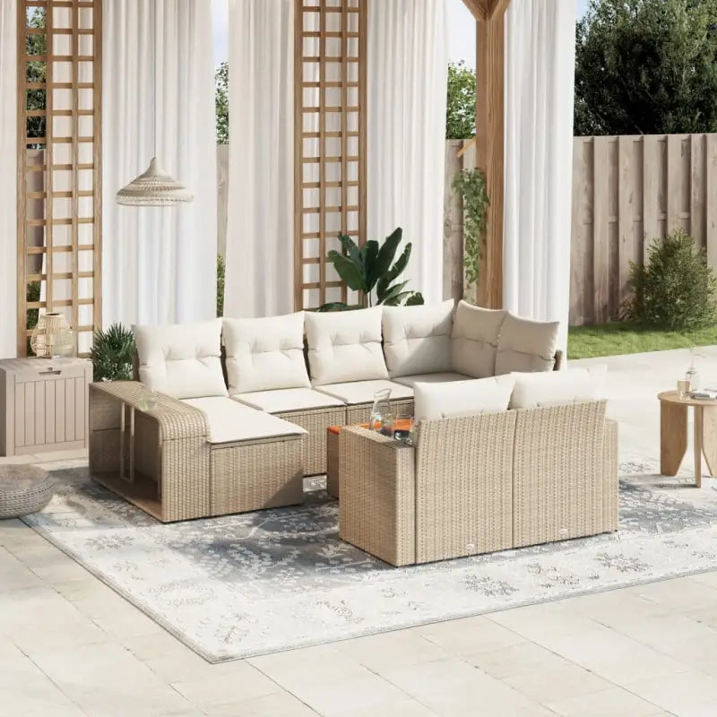 Lounge tuinset met beige materiaal en gepoedercoat staal afmetingen - beige en crèmekleurig / Hout - Tuinsets