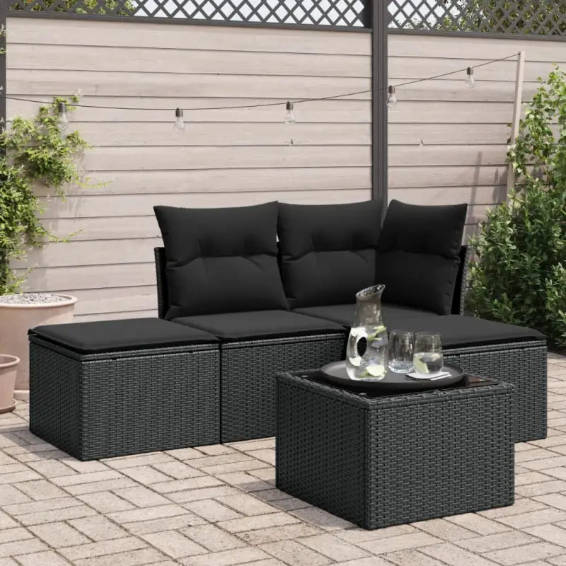 Lounge tuinset met beige materiaal en gepoedercoat staal afmetingen - Zwart / Met tafel - Tuinsets