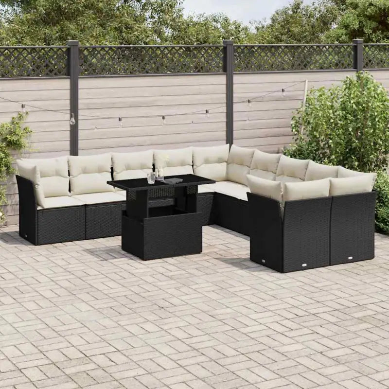 Lounge tuinset met beige materiaal en gepoedercoat staal afmetingen - Zwart en crème / Met tafel - Tuinsets