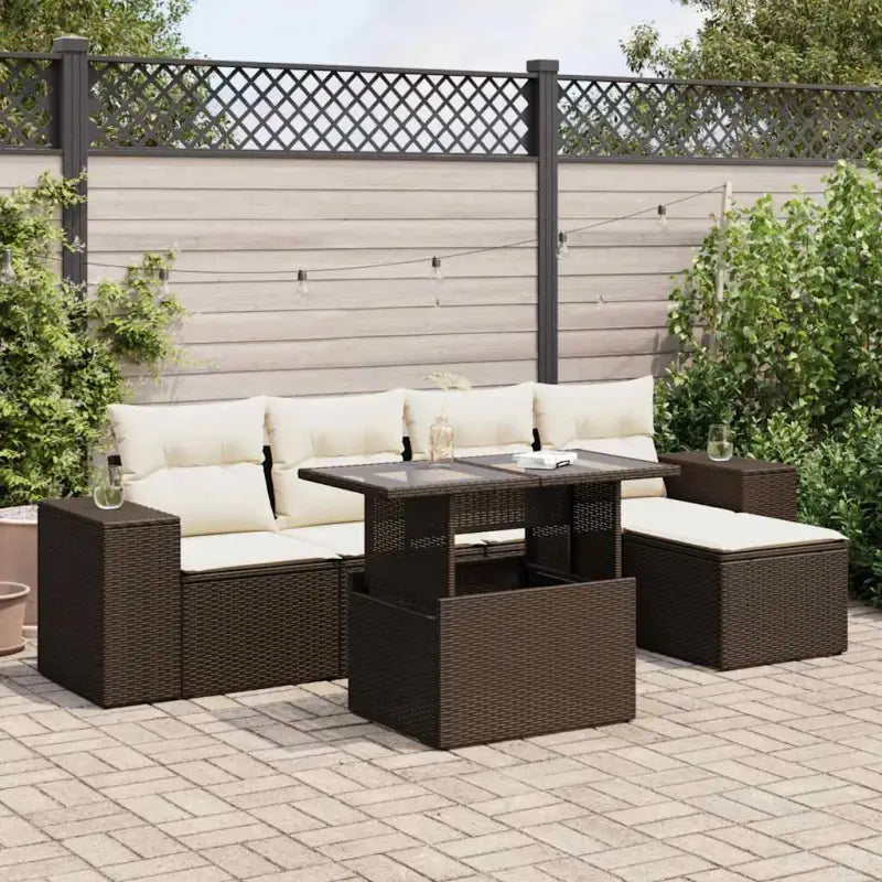 Lounge tuinset met beige materiaal en gepoedercoat staal afmetingen - Bruin en crème / met opbergruimte - Tuinsets