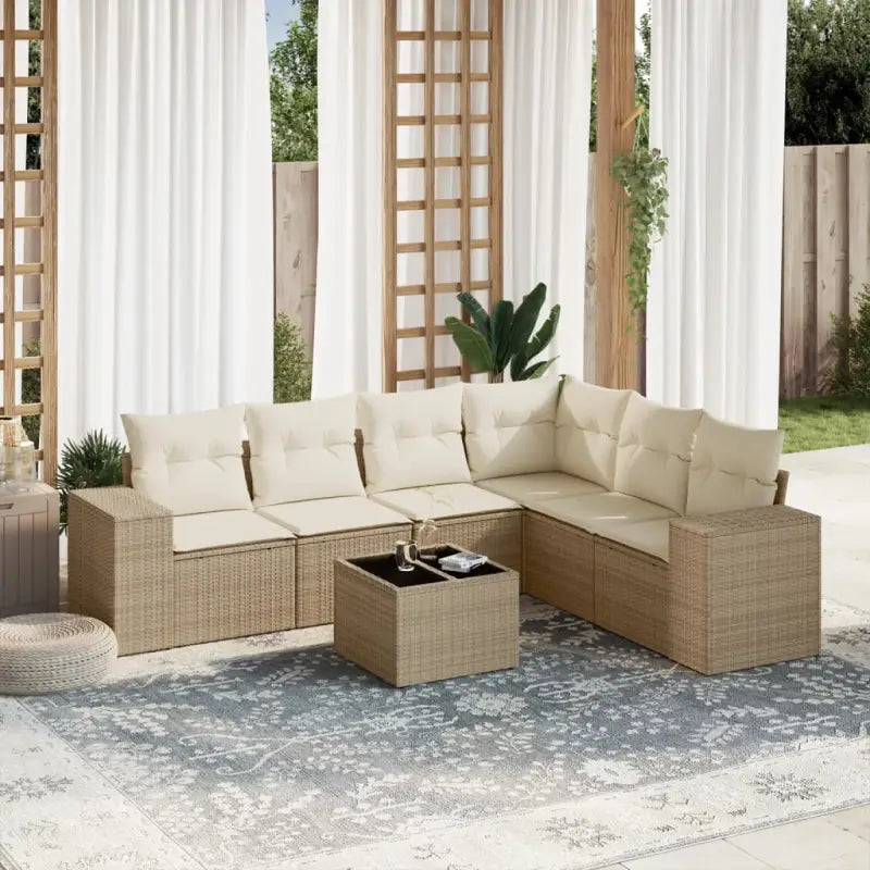 Lounge tuinset met beige materiaal en gepoedercoat staal afmetingen - beige en crèmekleurig / Met tafel - Tuinsets