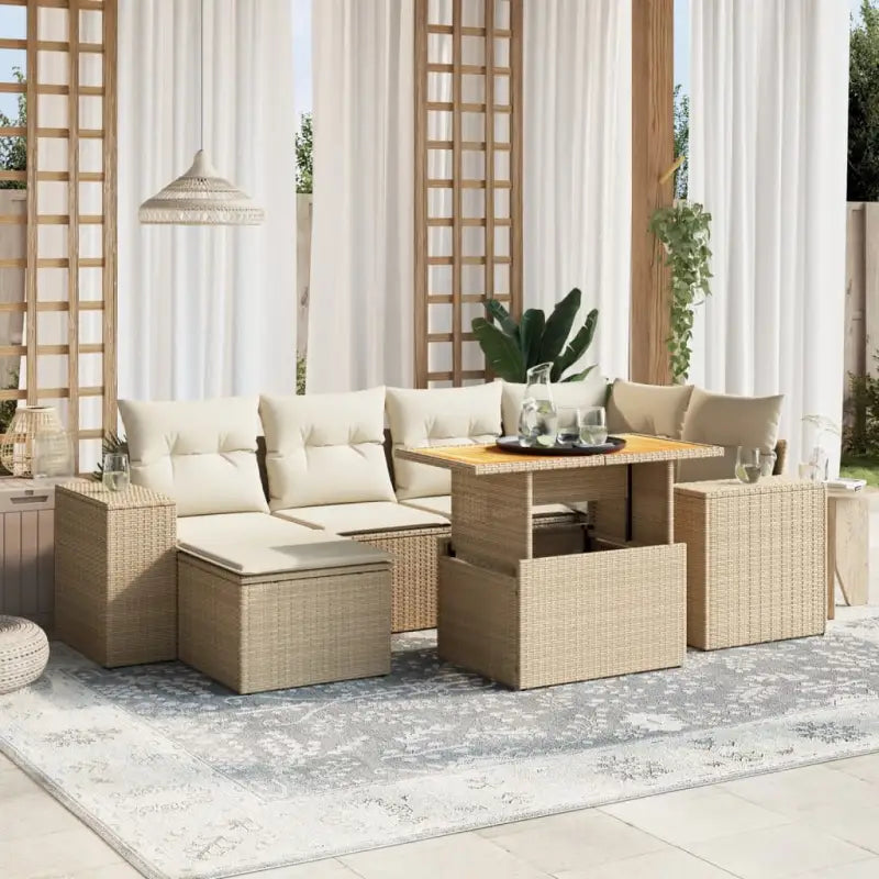 Lounge tuinset met beige materiaal en gepoedercoat staal afmetingen - beige en crèmekleurig / zonder opbergruimte