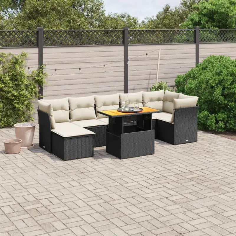 Lounge tuinset met beige materiaal en gepoedercoat staal Afmetingen - Zwart en crème / 3x hoek + 3x midden