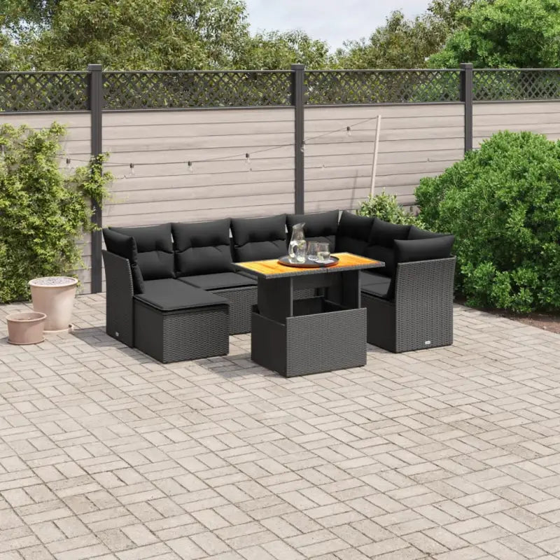 Lounge tuinset met beige materiaal en gepoedercoat staal Afmetingen - Zwart / 3x midden + 3x hoek + voetensteun + Tafel