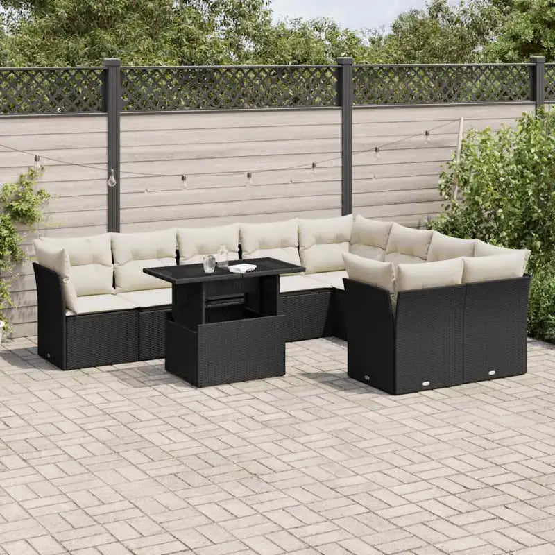 Lounge Tuinset met beige materiaal en gepoedercoat staal afmetingen - Zwart en crème / Met tafel - Tuinsets